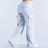 Women Low Waist Belted Straight Leg Wide Leg Trousers Solid Color Casual Joggers Multiple Pockets American Work Pants