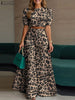 Leopard Print 2 Pieces Sets Woman Street Puff Sleeve Short Tops Wide Leg Pants 2pcs Suits Outfits OL Pant Sets