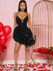 Beautiful Red Ruffle Mini Dress Women Evening Dress Glam Straps Fitted Chirstmas Cocktail Dress Year Robes