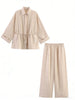 Women Pant Suit Lace Up Blouse Kimono Shirt Top Elastic Waist Wide Leg Pant Spring High Street Chic Sets