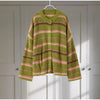 Chic Stripe Scarf Loose Sweater Women Autumnn Full Sleeve O-neck Single Breasted Knitted Coat Female Lady Cardigan