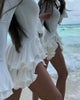 Flare Sleeve Ruffle Sexy Mini Dress Women Robe Irregular Single-breasted V Neck High Waist Slim A-line Club Dress