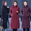 Middle-aged Womens Down Cotton Coat Winter Long Warm Quilted Cotton Jacket Female Casual Hooded Parka Overcoat Purple 5XL