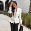 Deep V Stand Collar Peplum Blazer Long Sleeve Tailored Fitted Waist Flared Hem Spring Elegant Office Women Jacket