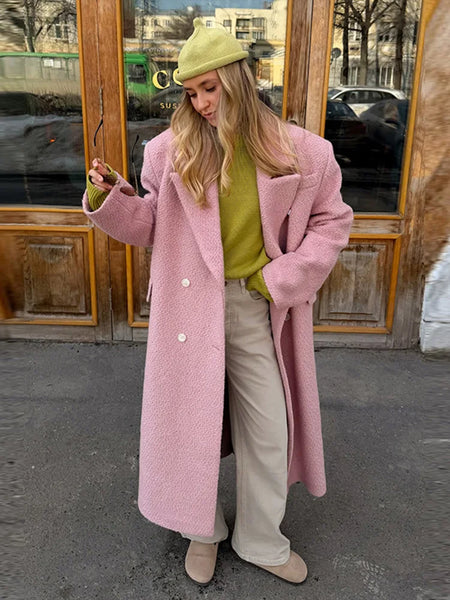Autumn Winter Solid Women's Woolen Overcoat Urban Long Sleeve Lapel Button Female Outwear Elegant Lady Overcoats