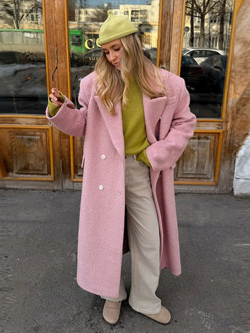 Autumn Winter Solid Women's Woolen Overcoat Urban Long Sleeve Lapel Button Female Outwear Elegant Lady Overcoats