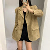 Vintage Suede Autumn Winter Jacket Female Streetwear Loose Long Sleeve Lapel Outerwear with Shoulder Pad Suit Coat