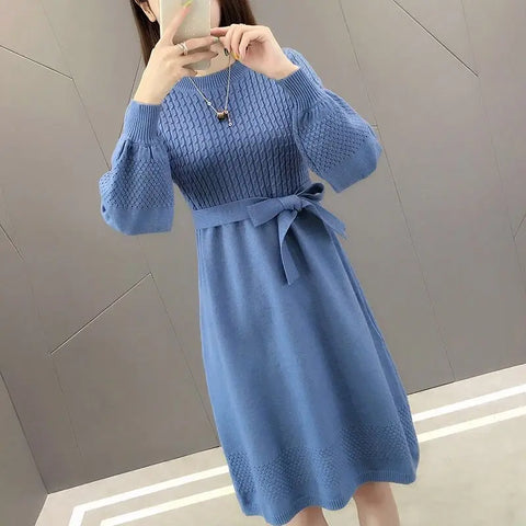Solid O Neck Long Sleeve Sweaters Jersey Dress Elegant Harajuku Slim Fit Female Clothes Casual Sweat All Match Dresses