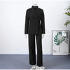 V-Neck Longline Tailored Double-Breasted Blazer Coat Black Peak Lapel Welt Pockets Autumn Elegant Office Women Outerwear