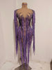 Women Sparkly Diamond Purple Tassel Long Sleeves Mesh See Through Dress Latin Dance Outfits Bar Nightclub Party Club Stage Wear