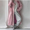 Striped Hooded Long Trench Coat Drawstring Waist Open Front Spring Women Glam Outerwear Warm Casual Lady Windbreaker Jacket