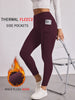 Womens Thermal Fleece Lined Leggings with Pockets, High Waisted Tummy Control Workout Winter Warm Thick Tights Pants