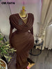 Women O-neck Pile Collar Long Sleeve Ruched Maxi Long Dress Spring Sexy Cocktail Birthday Holiday Party Dresses