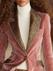 Elegant Leopard Velvet Patchwork Jackets Blazer Single Button Pockets Notched Collar Office Lady Autumn Jackets