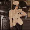 Solid Single Breasted Suede Short Jacket Women Full Sleeve Buckle Lapel Slim Shoulder Pad Coat Lady High Street Wear