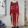 E-girl Goth Punk Bodycon Slip Dress Women Sheer Lace Maxi Dress Bat Long Sleeve Y2k Fairy Grunge See Through Split Flowy Dress
