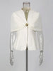 Spliced Button Two Piece Sets for Women V Neck Cape Sleeve Tunic Top High Waist Ombre Skirt Elegant Set Female