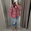Women All Over Print Hooded Puffer Jacket Loose Oversized Zip Up Winter Warm Coat Detachable Streetwear Casual Outerwear