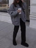 Woman Loose Gray Warm Baseball Jacket Autumn Casual Oversized Bomber Jacket Girls Vintage Thick Warm Outwear