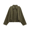 Casual Soft Martini Green Bomber Jackets Women Long Lantern Sleeve Oversized Autumn Winter Coats Outwears