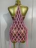 Women Sparkly Diamonds Pink Mesh Transparent Top Dress Two Piece Set Sexy Evening Party Celebrate Birthday PhotoShoot Stage Wear