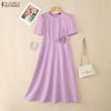 Elegant Chic Fabric Flower Womens Midi Dresses O-Neck Short Puff Sleeve Fitted Waist A-Line Dress S-3XL