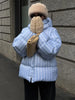 Winter Striped Women's Hooded Quilted Jacket Thicken Zipper Long Sleeve Short Coat Casual Female Loose Warm Outerwear