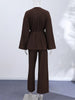 Women's Trousers Sets V-neck Crinkle Wave Texture Lace Up Tops High Waist Straight Trousers Street Office Lady Partywear
