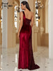 Wine Sequin Evening Dress Elegant Women One Shoulder Draped Split Wedding Party Prom Dresses Bridesmaid Wine Long Gown