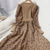 Autumn Winter Korean Patchwork Bandage Long Sleeved Knitted Dress Women's Slim Sweet Corduroy Flower Dresses