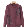 Korean Women's Clothes Knit Woolen Printed Cardigan Coat Middle Aged Mother Knitwear Tops Vintage Grandma Sweater Jacket