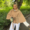 Women's Brown Belt Cropped Poncho Jacket For Women Demi-season Button Cape Cloak Coat Jackets Winter Autumn Spring Black White