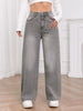 Wide Leg Distressed Straight Jeans for Women Elastic Casual Bootcut Denim Pants Ladies Jeans