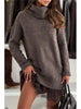 Solid Color Woolen Top + Dresses 2-piece Set For Women's Casual Winter Sexy Suspender Lace Ruffle Dress Female Suit