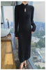 Women' 100%Pure Mink Cashmere Dress Stand-Up Collar Buckle Slim Knit Long Skirt High Waist Over The Knee Bottoming Dress