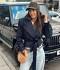 women's British wind trench coat style double-breasted long sleeve belt lapel jacket short coat