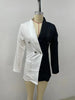 Women Chic Office Lady Double Breasted Blazer Contrast Color Patchwork Vintage Coat Long Sleeve Ladies Outerwear Tops