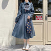 Art Mori Girls Long Dress Autumn Winter Basic Wear Retro Vintage Japan Style Doll Neck Cute Sweet Ribbon Bow Tie Corduroy Dress