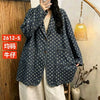 Autumn Office Lady Loose-fit Single Breasted Polka Dot Denim Jacket Notched Long-sleeved Oversize Tops
