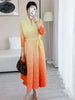 Contrast Color Pleated Dress For Women Open Stitch Belt Midi Elegant Dresses Ladies Party Clothing Spring 2R7326