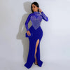 Women Long Sleeve Diamonds Rhinestones High Side Split Mermaid Midi Maxi Dress Even Sexy Party Dresses Vestidos
