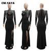 Women Mesh See Through Long Sleeve Diamonds Rhinestones Mermaid Long Dress Fall Evening Sexy Party Dresses Vestidos