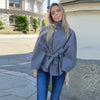 Women's Poncho Coats Vintage Stand Collar Belt Button Lace Up Full Sleeve Overcoat Female Autumn Lady Streetwears