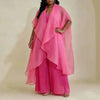 Yellow Women's Pleated Set Draped Cape Overlay Maxi Dress And Wide Leg Long Pants Two Pieces Sets Elegant 2DB7706