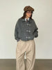 Grey Lapel Woolen Blend Short Coat Women Solid Single Breasted Long Sleeves Pockets Loose Jacket Lady Autumn Street Outerwear