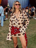 Sexy Single-Breasted Dress Women Silk Scarf Strap Patchwork Full Sleeve Polka Dot Print Hottie Music Festival Bodycon