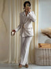 Solid Blazer Long Pants Sets Women Spring Long Sleeve Lace Up Suit Coat Wide Leg Straight Long Pant 2 Pieces Sets