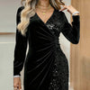 Elegant Sequins Design Long Sleeve Party Dress Women Sexy V Neck Bodycon Dresses For Women Evening Dress Christmas Clothes