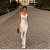 Solid Color Satin Bustier Women Maxi Dress Yellow Spaghetti Strap V Neck Waist-cinching Dresses Party Vestidos