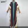 Knitting Rainbow Printing Comfort Warm Winter Holiday Dress Elegant Africa Women Boho Party Long Dress